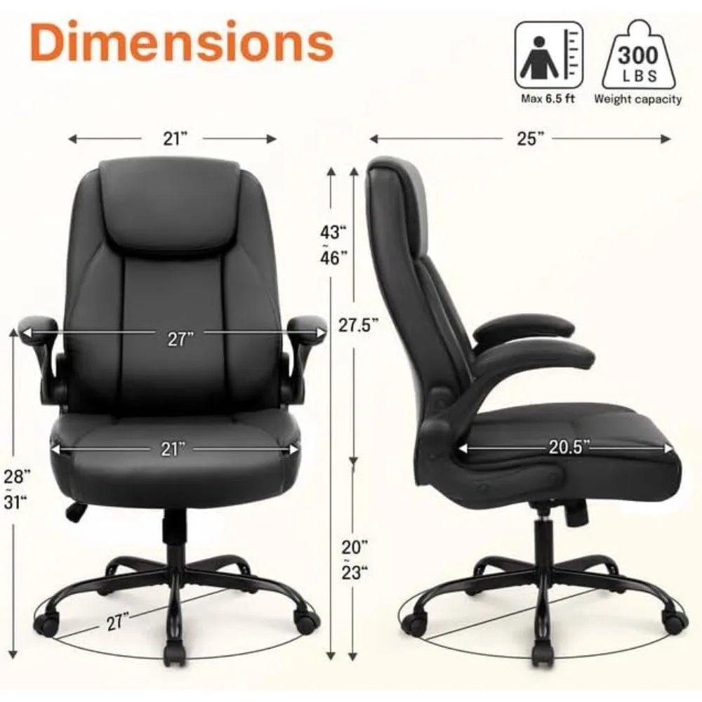 Ergonomic Office Desk Gaming Computer Chair Executive High Back Support Flip-up Arms Adjustable Height Swivel Rolling Wheels