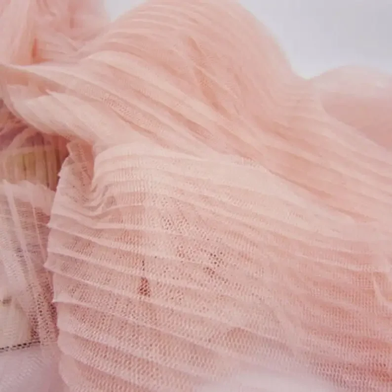 

10 Colors Pleated ruffled Floding Lolita Lace fabric pink soft tulle fabric for wedding bridal fabric veil