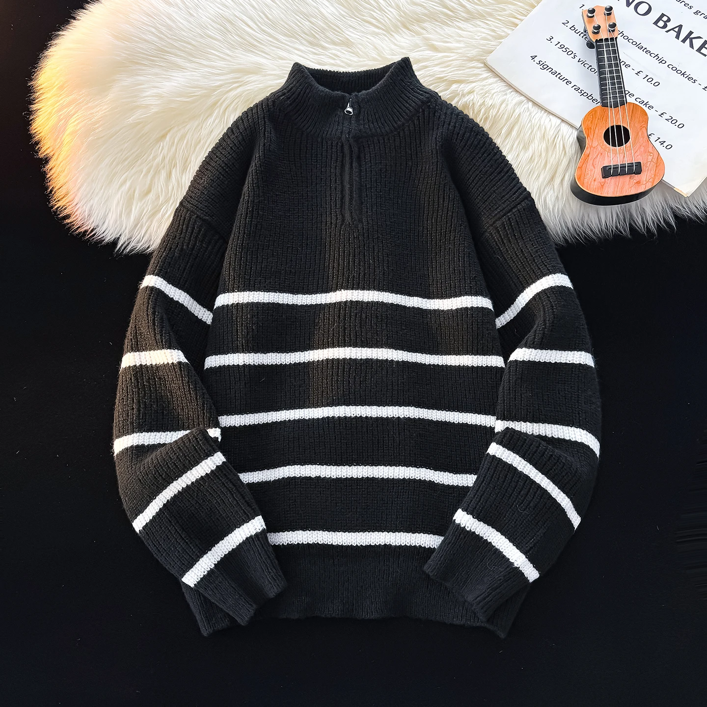 

Мужской вязаный свитер Bla Stripe с молнией, капюшоном и воротником-стойкой, повседневный, свободного кроя, осенне-зимний, новый, комфортный, с внутренней подкладкой.