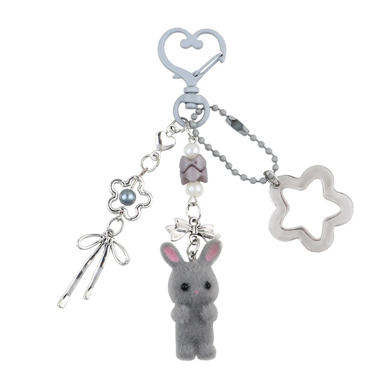 

Cute Flocking Bunny Keychain Bag Charm Fashion Cartoon Animal Phone Chain Anti-lost Lanyard Headset Camera Backpack Decoration