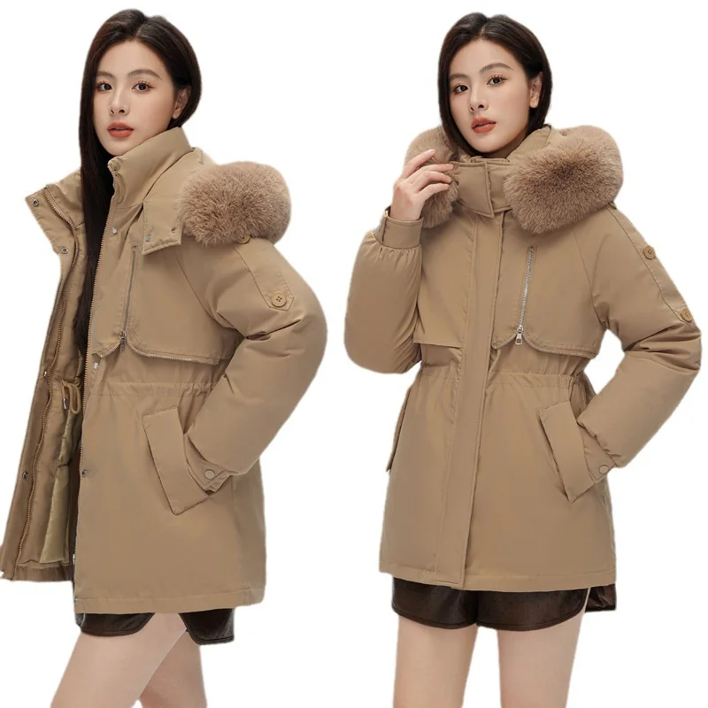 

Parkas Winter Short Coat Women Cotton Filler Jacket Oversize Loose Drawstring Outwear Female Hooded Fur Collar Padded Overcoat