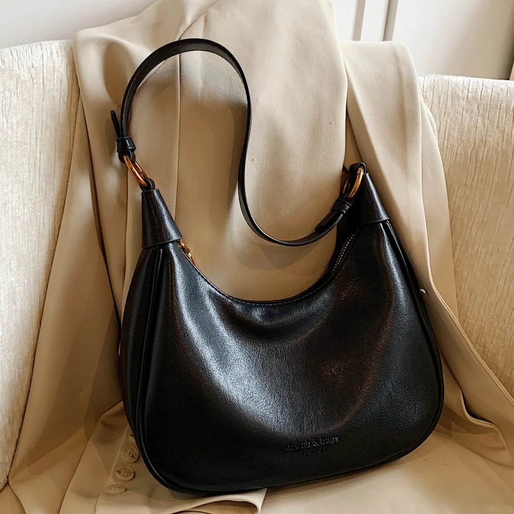 Borsa a tracolla da donna Borsa a mezzaluna con tracolla regolabile Borsa a tracolla in pelle PU con cerniera Borsa da viaggio da lavoro solida