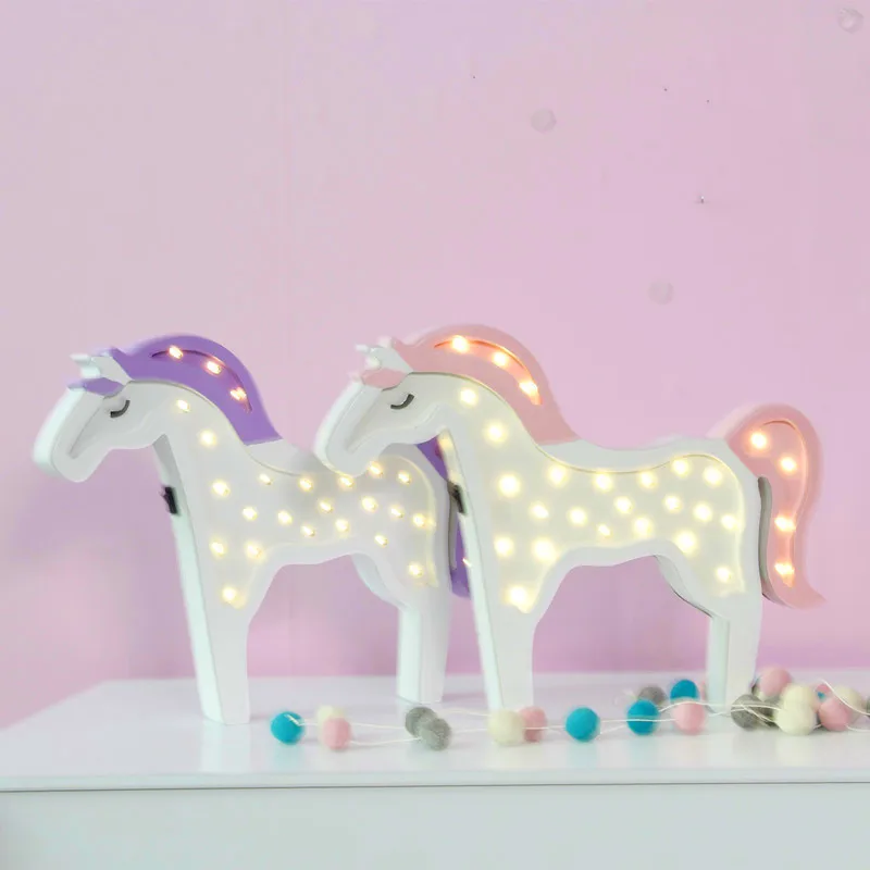 28leds LED Wood Unicorn Horse Animal Night Lamp Children's Day Lovely Cloud Gifts Home Party Wall Decor Holiday Lighting 2color