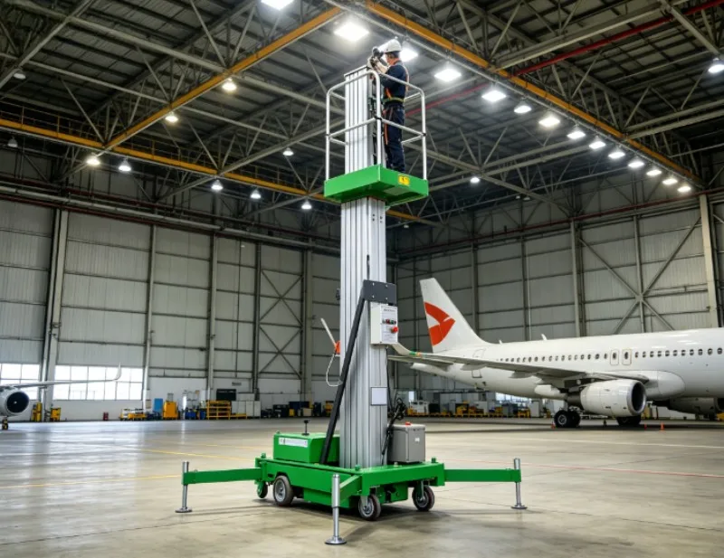 8m 10m 12m Dual Mast Aluminum Alloy Vertical Lift, Mobile Vertical Mast Man Lift 250kg Portable Aluminum Mast Lifting Platform
