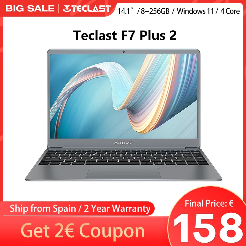 Teclast F7 Plus 2, 14.1 inch portable, Celeron N4120, 8GB RAM, 256GB ROM, UHD graphics 600 GPU, Windows 10, 1920x1080 IPS, Dual Band Wi-Fi, 38000mWh