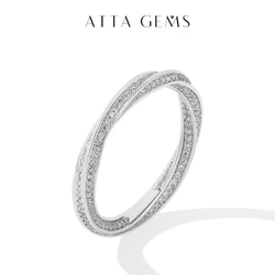 ATTAGEMS S925 Silver 18K Gold Plated Moissanite Rings D Color VVS1 Lab Diamond Helix Eternity Band Wedding Jewelry for Women Man