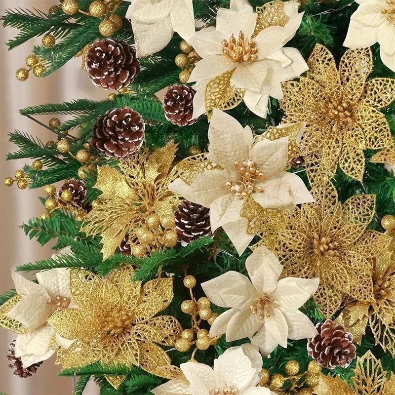 4/8/16 Stück Glitzer Künstliche Weihnachtsblumen Weihnachtsbaum-Dekoration für Zuhause Raum Party Weihnachtsschmuck 2026 Neujahrsgeschenk – Detail 6