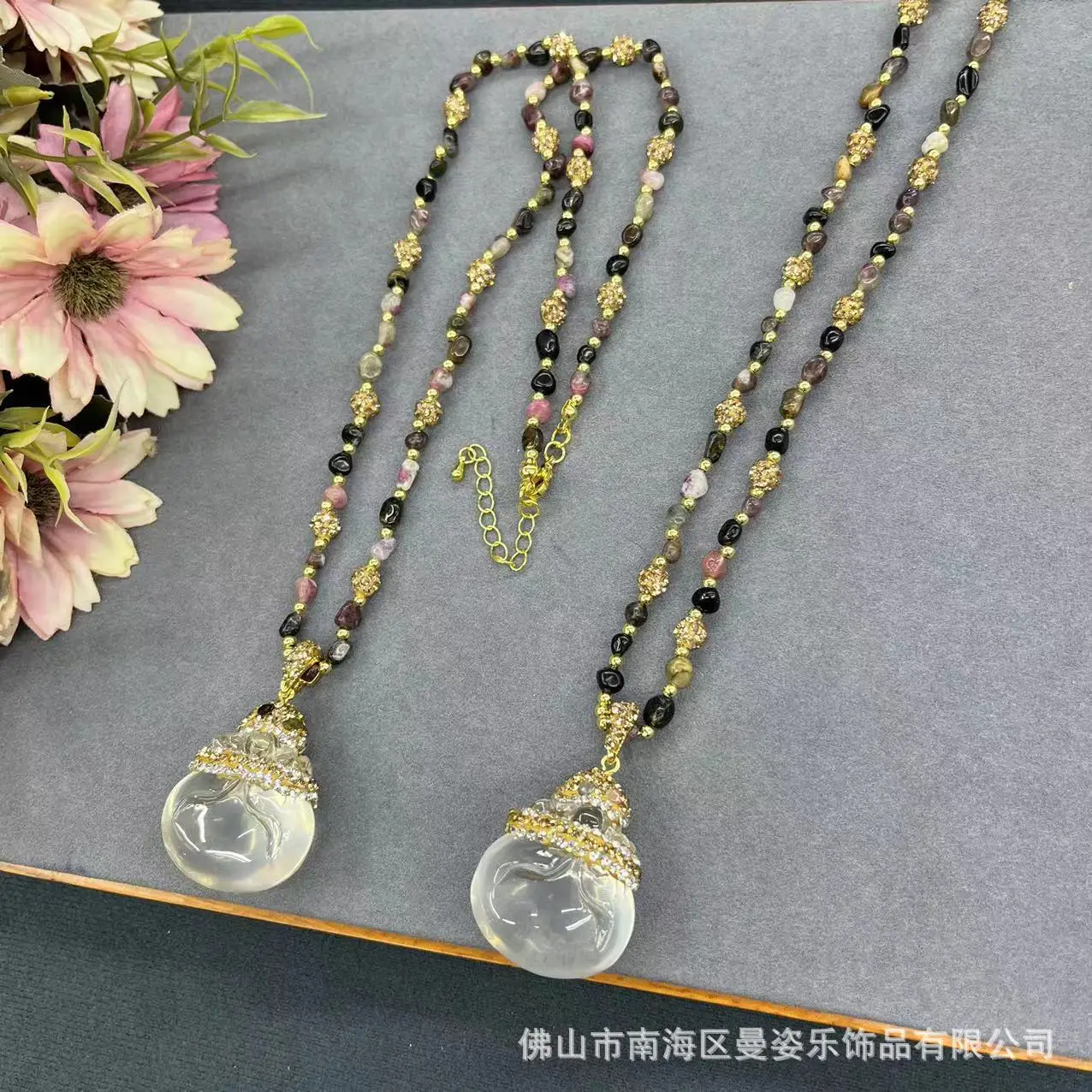 DIY accessories Autumn and winter new product sweater chain glazed lucky bag pendant full of diamonds design natural stone neckl