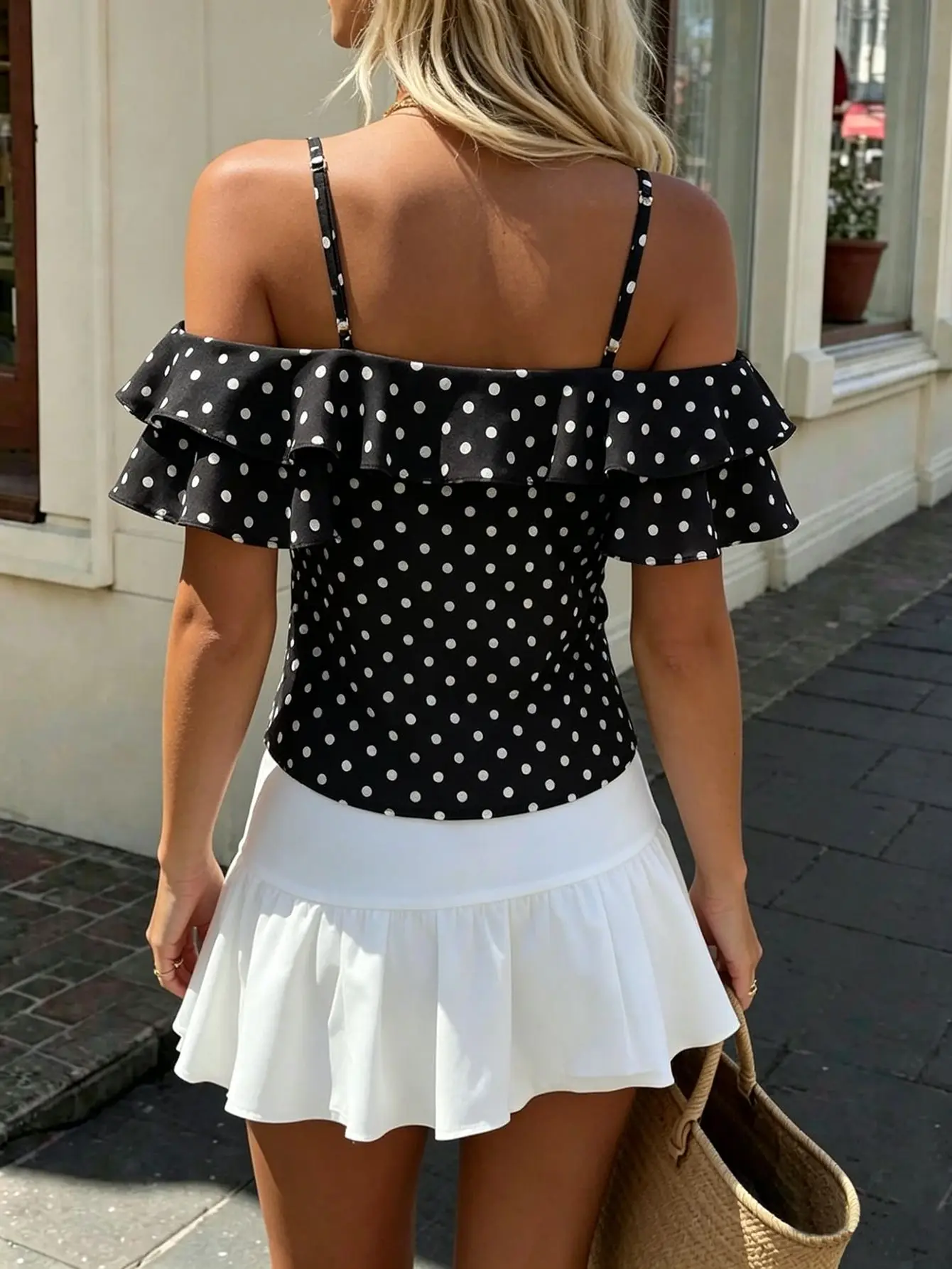 Women's New Polka Dot Cami Top Ruffle Bow Tie Tank Top Straps Summer Y2K Casual Beach Vacation Loo Cute Tops Sleeveless Blouse ﻿