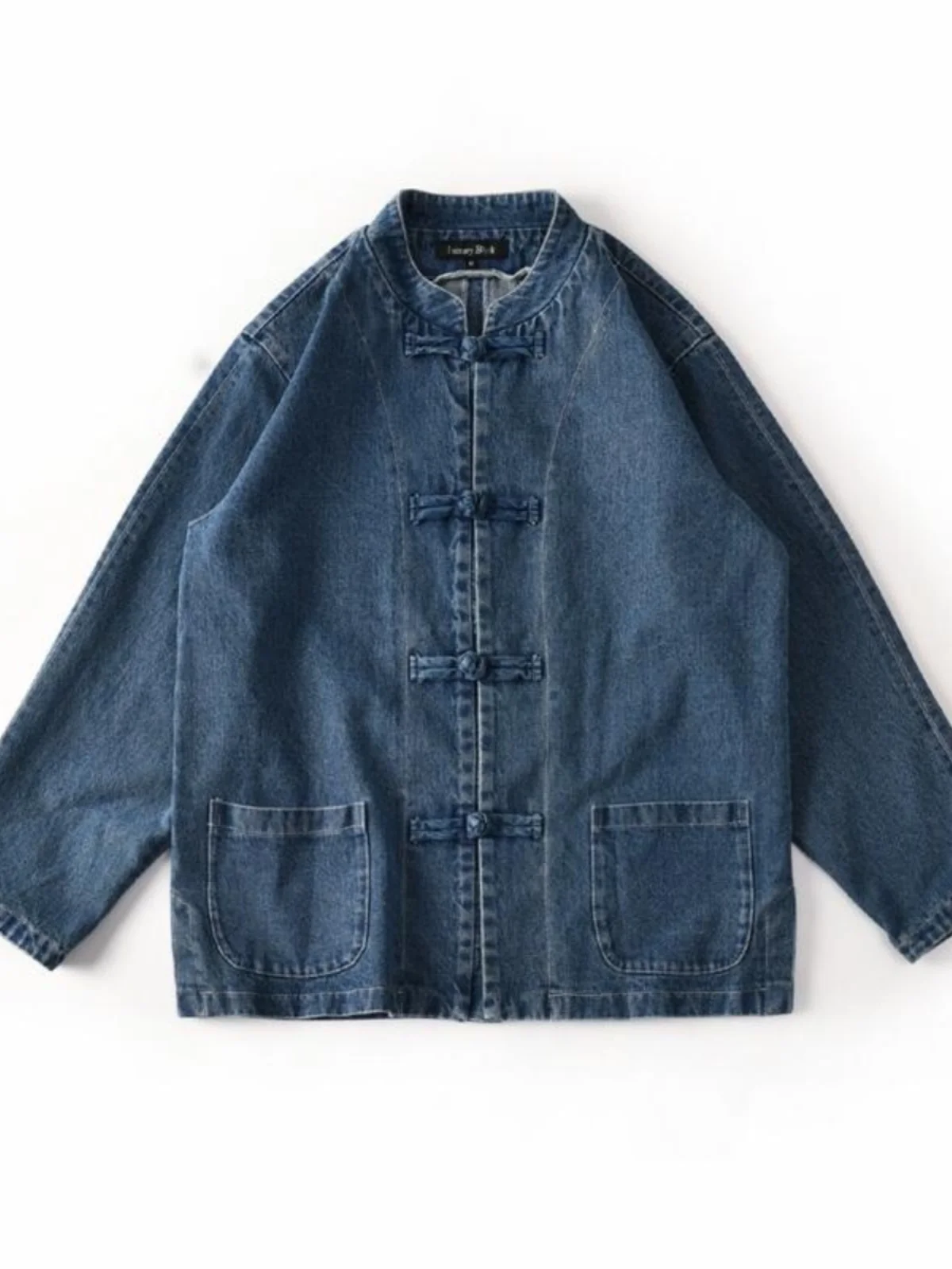 

Faionable Waed Casual round Ne Denim Jaet Men's Spring Autumn Top Button Decorated Loose Fit Urban Sle Long Sve