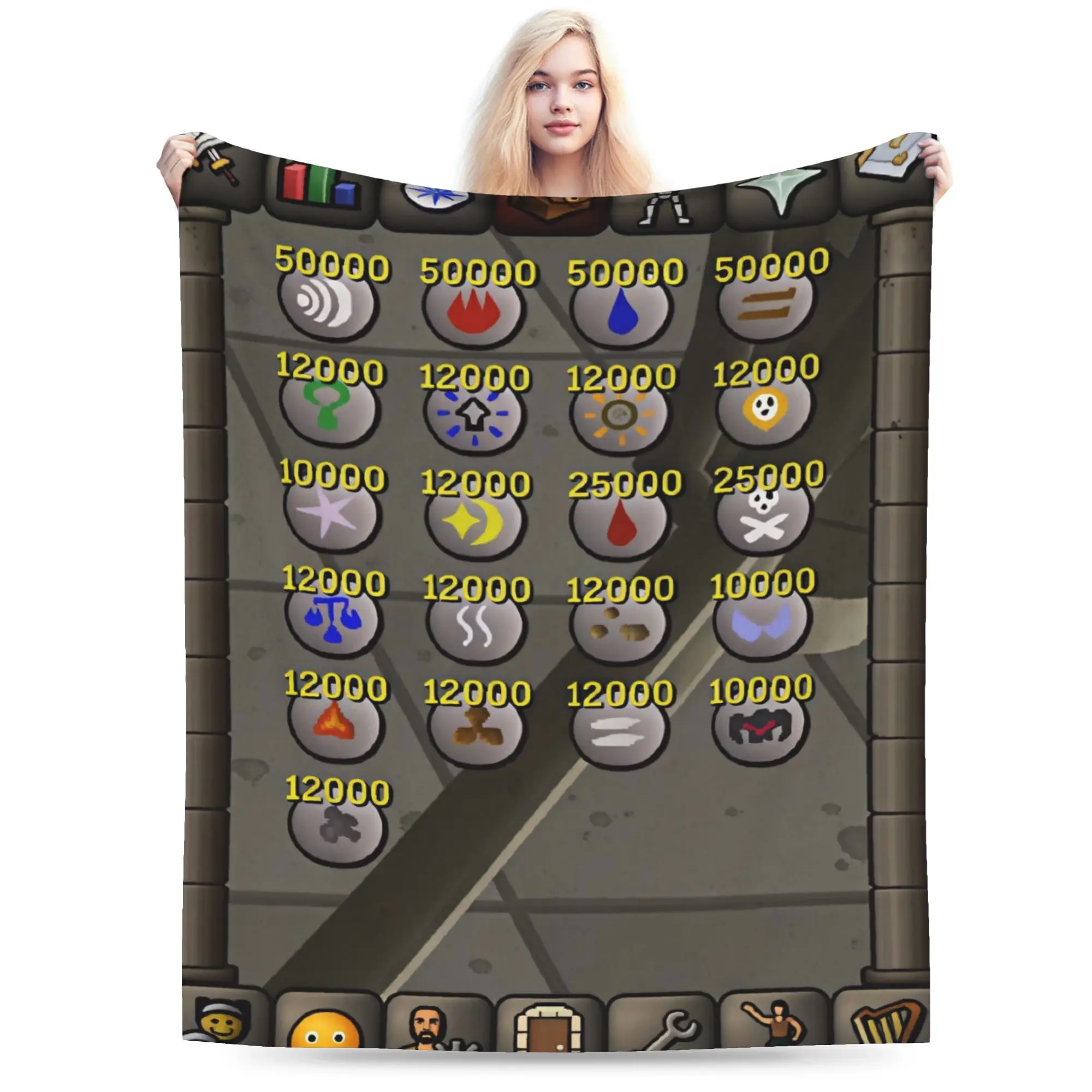 Old School Runescape OSRS Maxed 99 All Skills Total Level Fleece Blanket Soft Warm Game Throw Blanket Sofa Bed Home Decor Gift