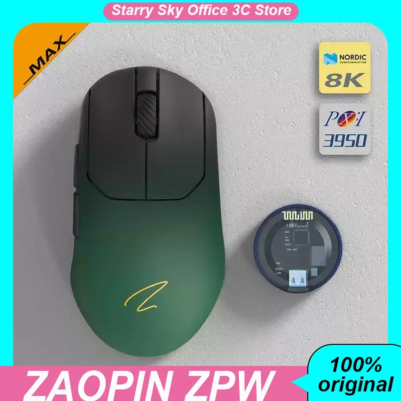 

Беспроводная трехрежимная мышь ZAOPIN ZPW Max, легкая скандинавская 52840 PAW3395 PAW3950, 8K приемник, пользовательские игровые мыши для ПК, киберспорта, ноутбука