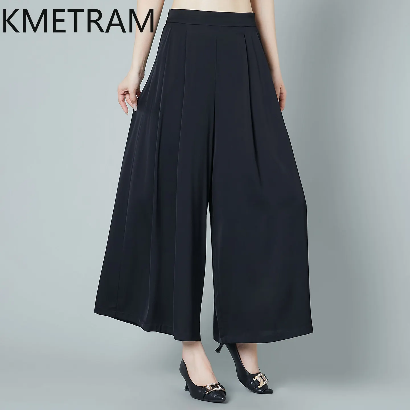 KMETRAM 90% Real Mulberry Silk Women Pants 2026 Summer High-end Plus Size Casual Wide Leg Pants Female Clothing Pantalones Mujer