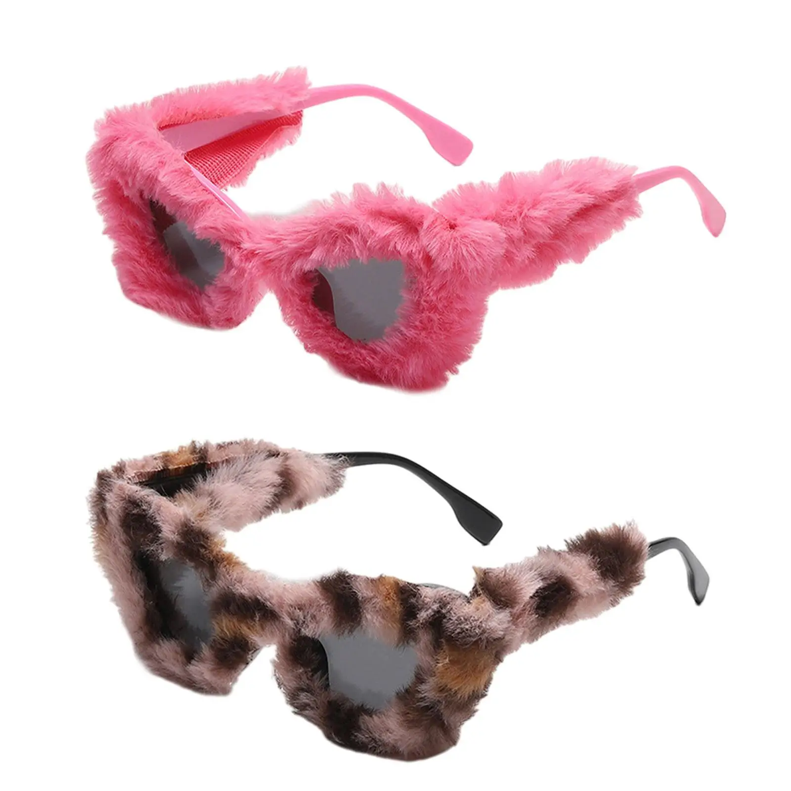 

Plush Fuzzy Sunglasses Ladies Punk Fashion Sun Protection Glasses Cat Eye Sunglasses for Winter Carnival Concert Festival Travel