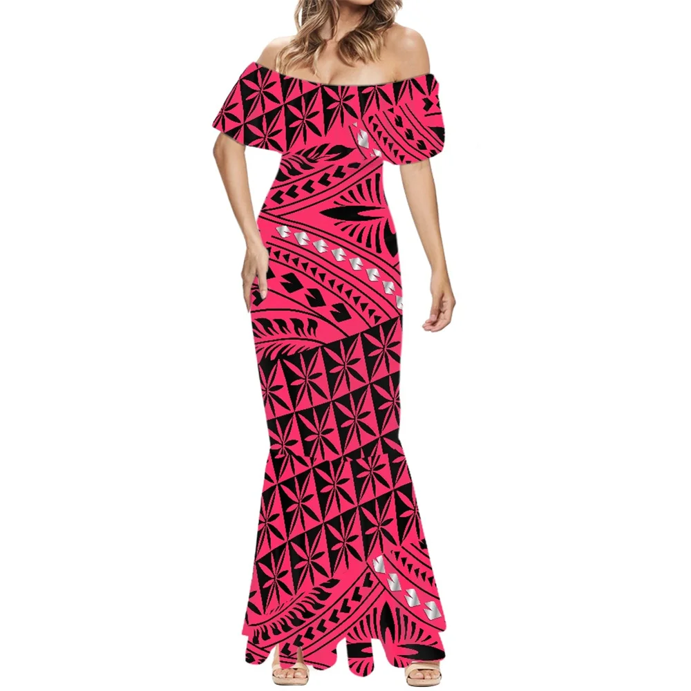 Polynesian Tribal Clothing Samoa Tongan Tapa Print Design Custom High Fashion Dress Luxury Dresses Cocktail Mermaid Dress 7XL