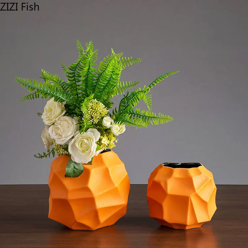 

European Orange Irregular Ceramic Vase Flower Pot Flower Arrangement Living Room Decoration Potted Vase Wedding Home Decoration