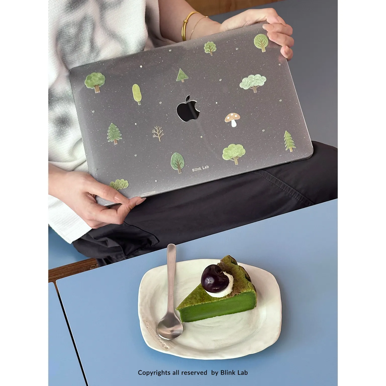 Green Cartoon Trees Glitter Laptop Case For Macbook Air 13.6 M4 NEO 15 M3 Hard Cover For Mac Book Pro 13 M1 M2 14 M4 M5 16