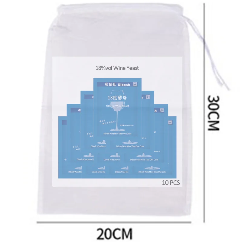 Bolsa de aluminio de 10 piezas utilizada para empaquetar levadura de vino 5 g de 18% con bolsa de filtro