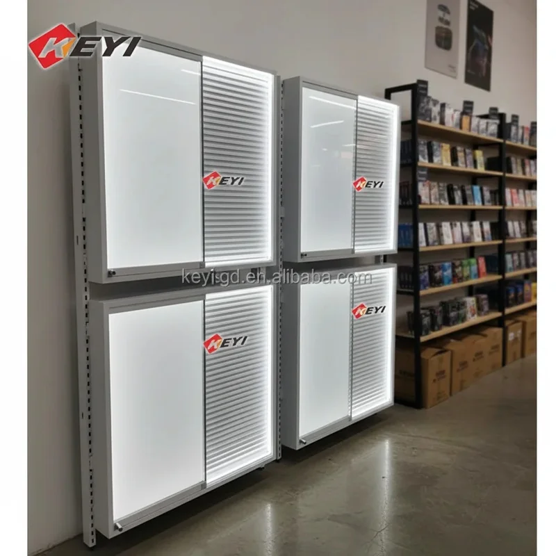 custom.Factory Price Wall Mounted LED Lighting Lockable Trading Cards Display Stand Sport Cards Display TCG Store and Collec