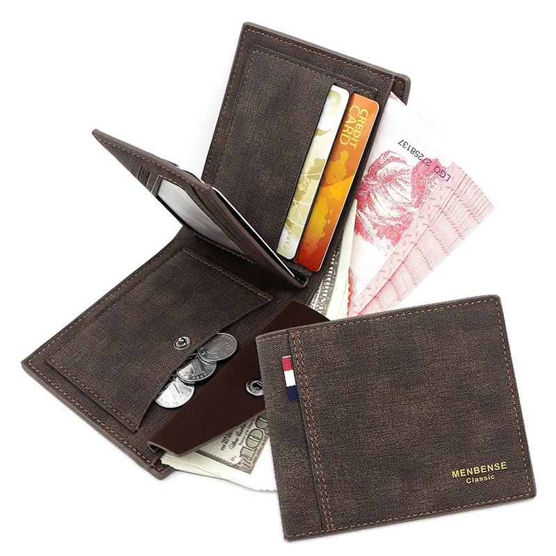 Carteiras masculinas simples de couro pu, porta-cartões, carteira fina e bolsas com bolso para moedas, presente masculino, sacos de dinheiro de café
