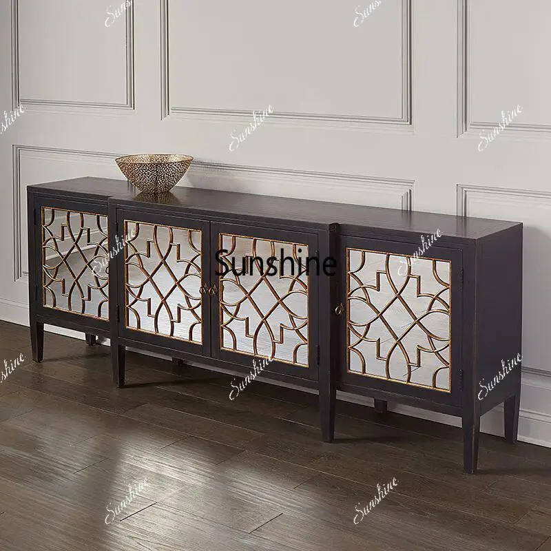 Neoclassical American solid wood living room TV cabinet light luxury, glass video