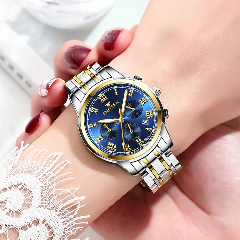 2023 New Couple Watches for Men Women Stainless Steel Quartz Watches Top Brand Luxury Calendar Clock Lovers Wristwatch