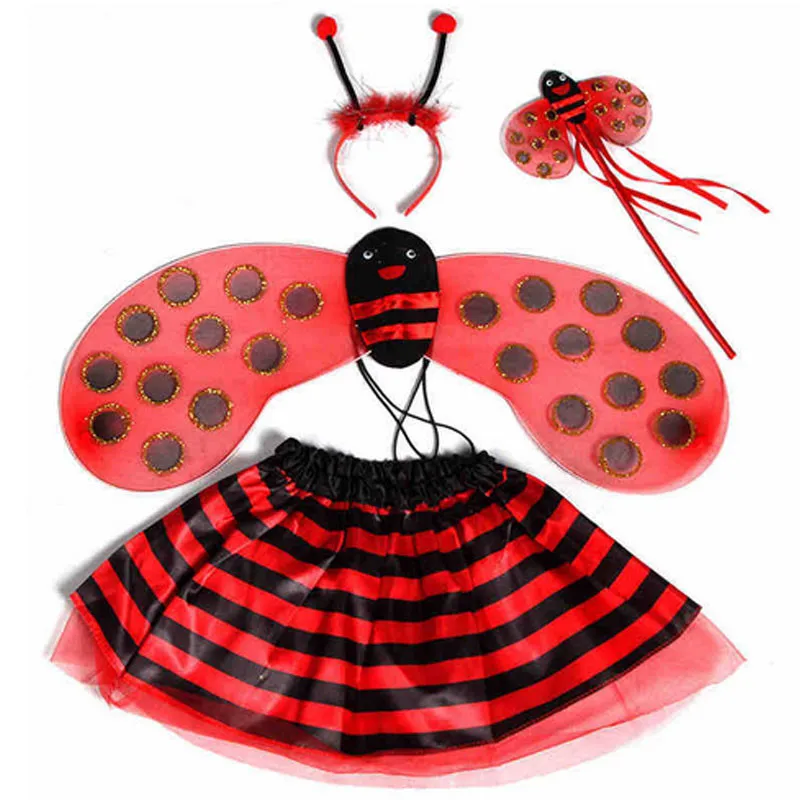 Bambini ragazze ape coccinella ali fascia fata bacchetta gonna festa a tema principessa natale natale puntelli Costume di Halloween Cosplay