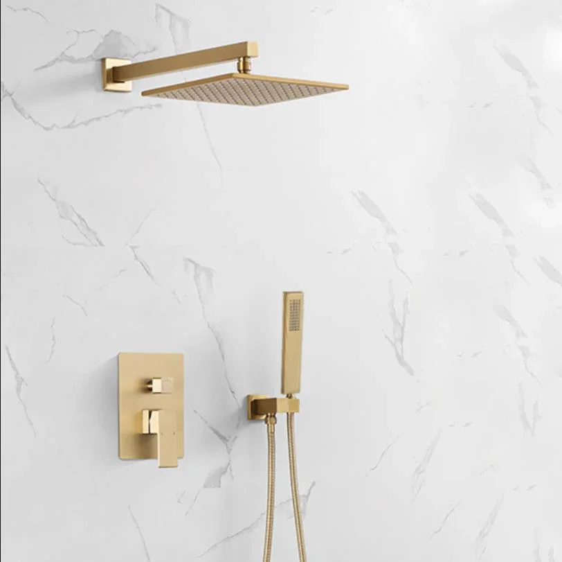 brass two way Brushed Gold Square Rainfall Shower Faucet in Wall Mounted Shower Mixer 8 or 10 Shower Head
