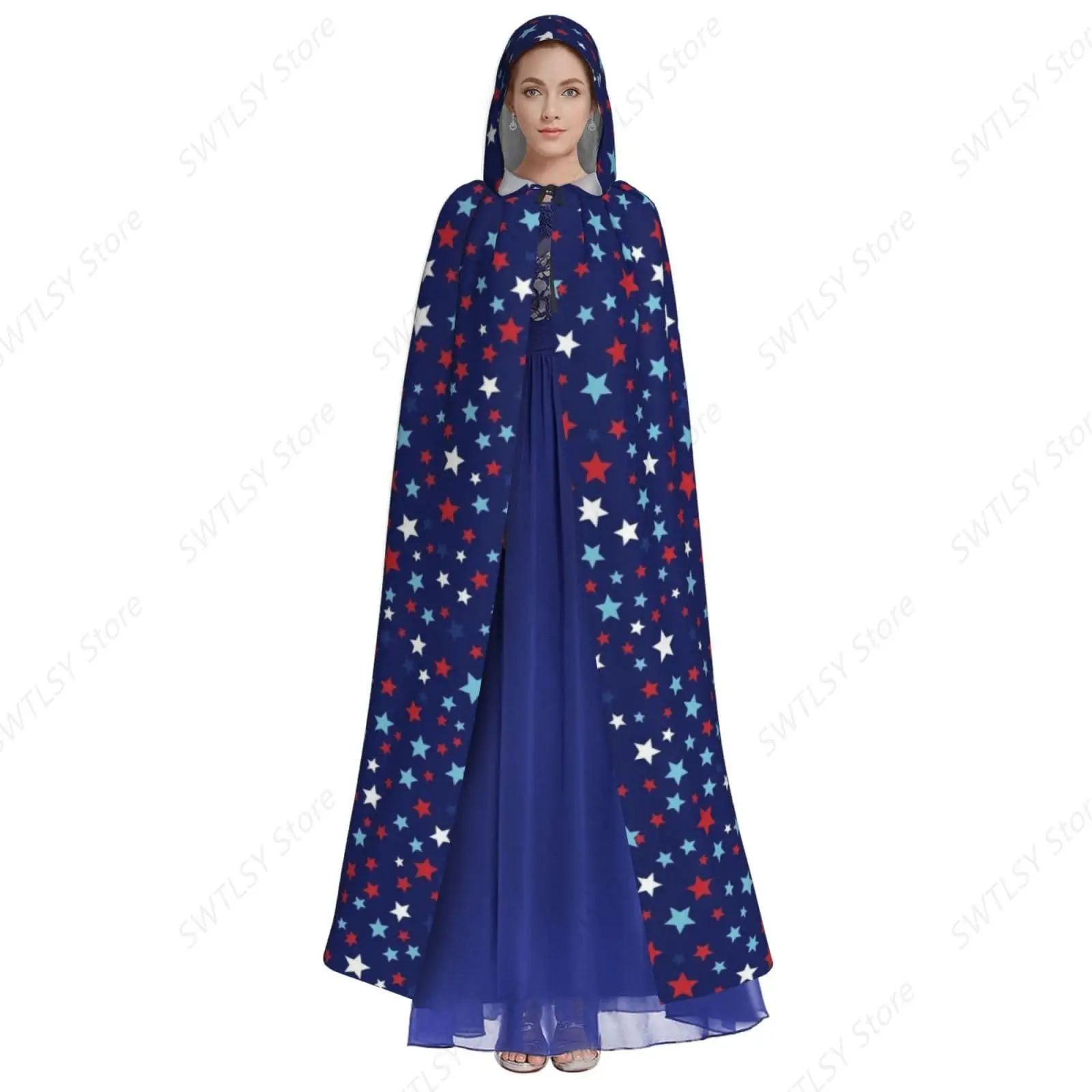 Women Men Halloween Costumes Christmas Hooded Cloak Compatible with American Flag Stars Inspired Patriotic Design for Cosplay