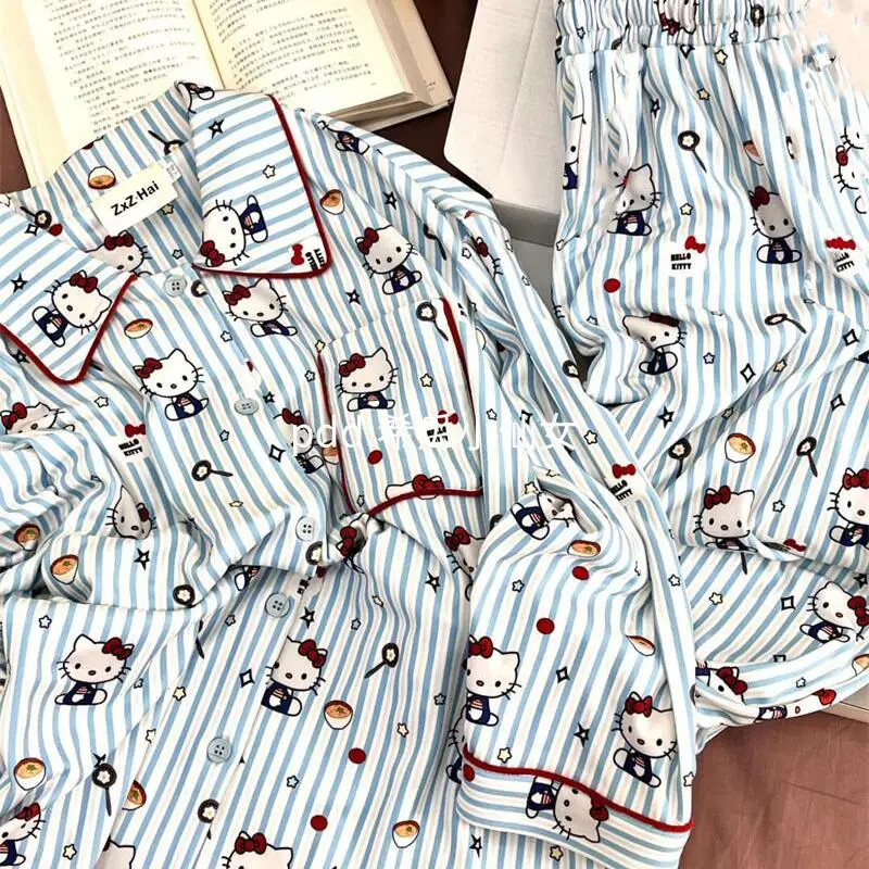 

Girl pajamas set microvilli hello kitty kawaii Cartoon Student Casual winter lapel cardigan Loungewear set pajamas new style Hot