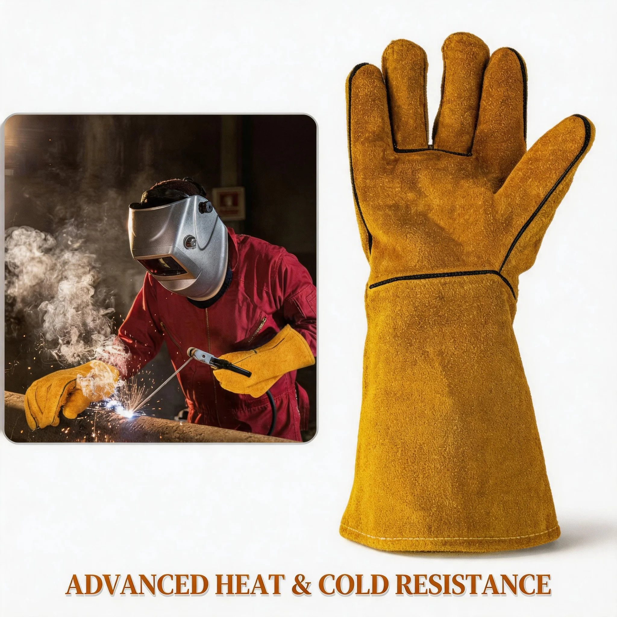 

Welding Work Gloves Industrial Grade Flame-retardant Heat-proof Yellow Metal Welding Protector Soldering Welding Tools