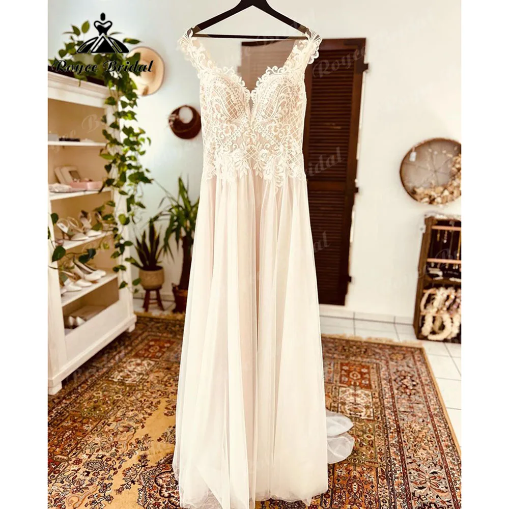 Bravkleid Boho pizzo corpetto spiaggia A Line Cap Sleeve abito da sposa per le donne 2023 Trouwjurk abito da sposa abito da sposa Roycebridal