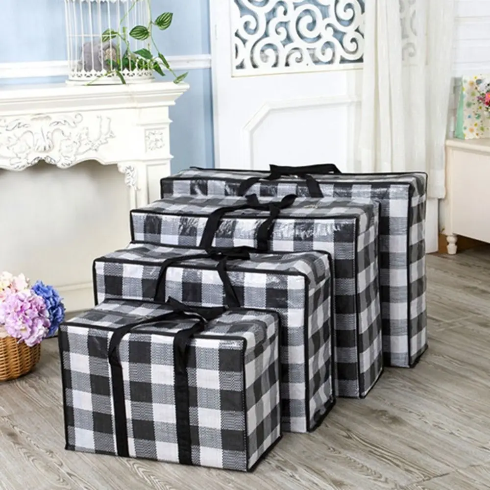 Moving Package Bag Quilt Clothes Storage Pouch Grid Simple Style PP Woven Material Students Dormitory Storage Package