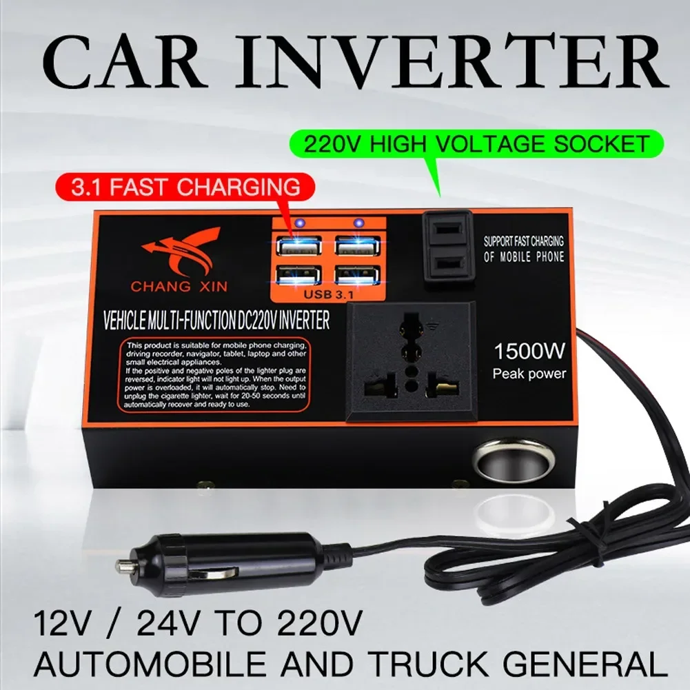 100% Brand New 1500w Power Inverter Adapter Converter 12v/24V To DC 110V/220v Car Chargers Trip Car Inverter