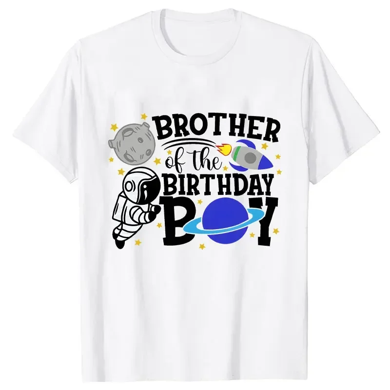 Matching Family Clothing Space Themed Birthday Boy Party T-shirt 2024 Funny Spaceman Graphic Tops Summer Unisex Kids White Tees