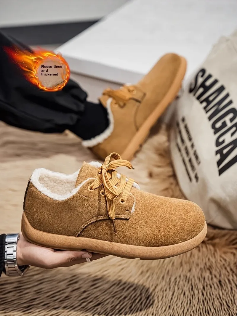 Men's Winter Thickened Fleece Lined Fur Integrated Anti-slip Cold Proof Snow Boots Casual Shoes Warm Leather Boots
