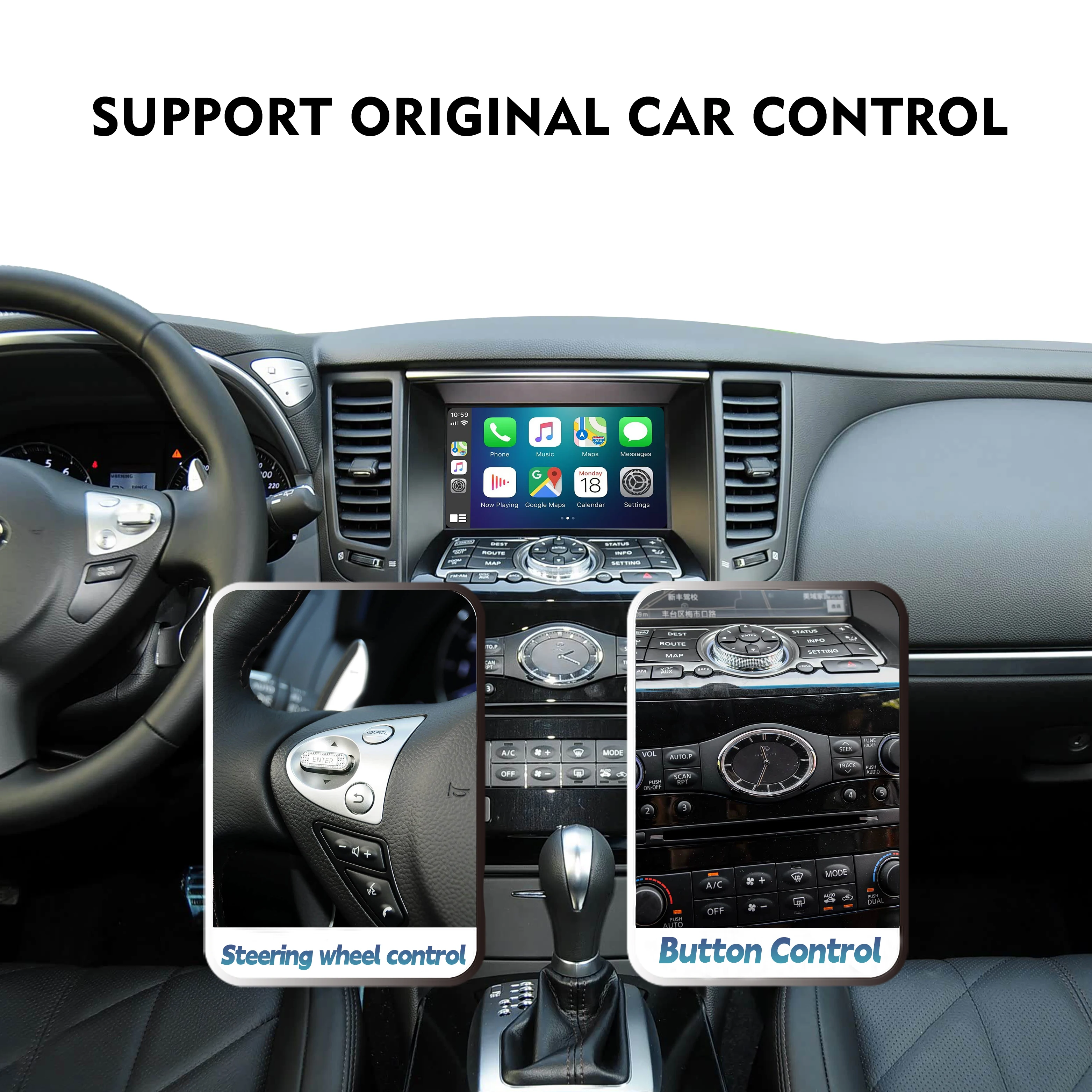 Wireless CarPlay Android Auto Interface for 2013-2019 Infiniti QX70 Q70 Low 2008-2013 G37 Multimedia Navigation Retrofit Module