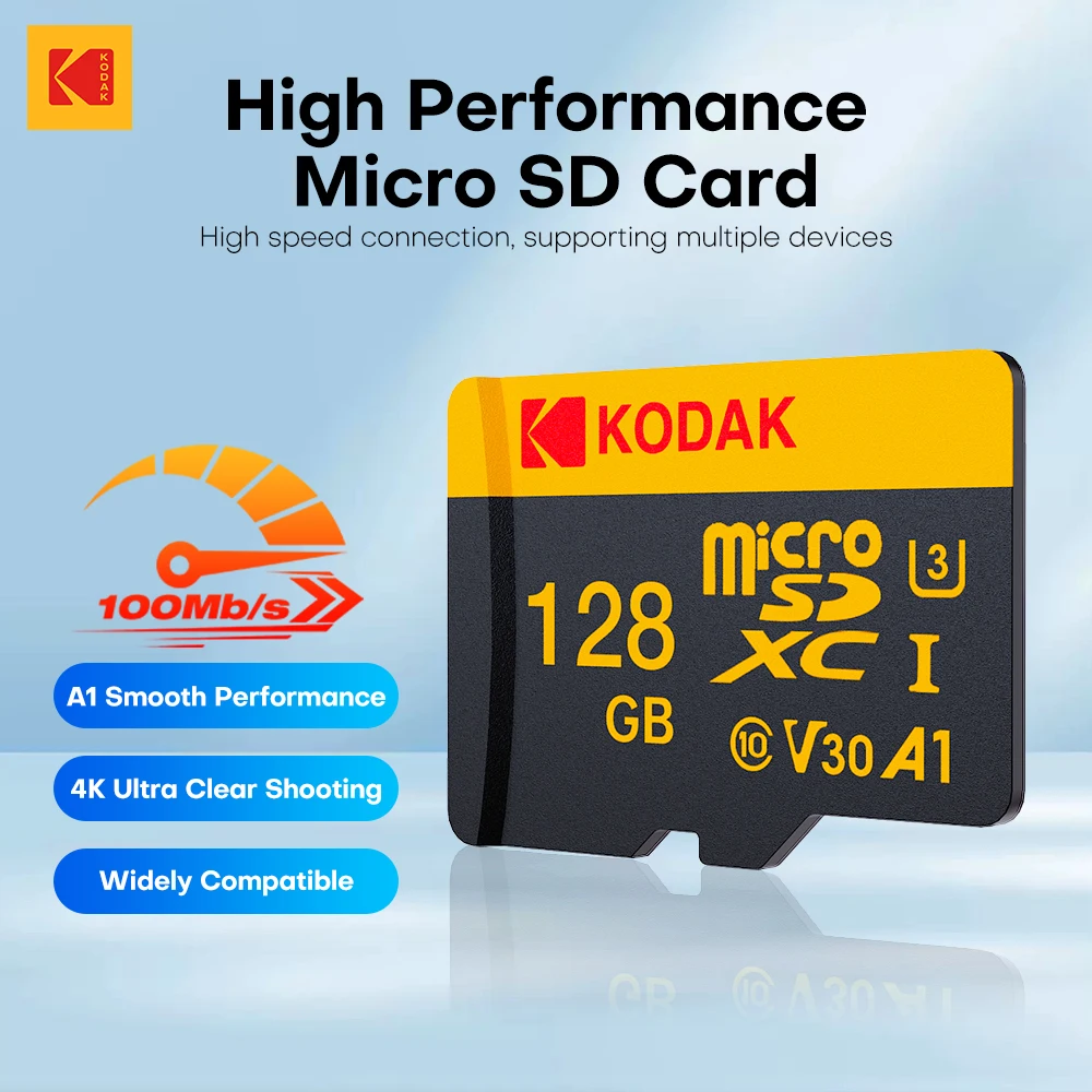 

KODAK Micro SD Card Memory U3 A1 V30 High Speed 64GB 128GB 256GB TF Memoria Card for Phone Camera Computer with SD Adapter
