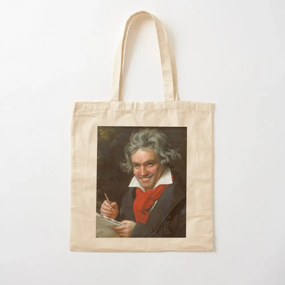 

Smiling Ludwig Van Beethoven Art Famous Music Composer Meme Tote Bag Big Bag Women Canvas Shopping Bag Customizable Tote