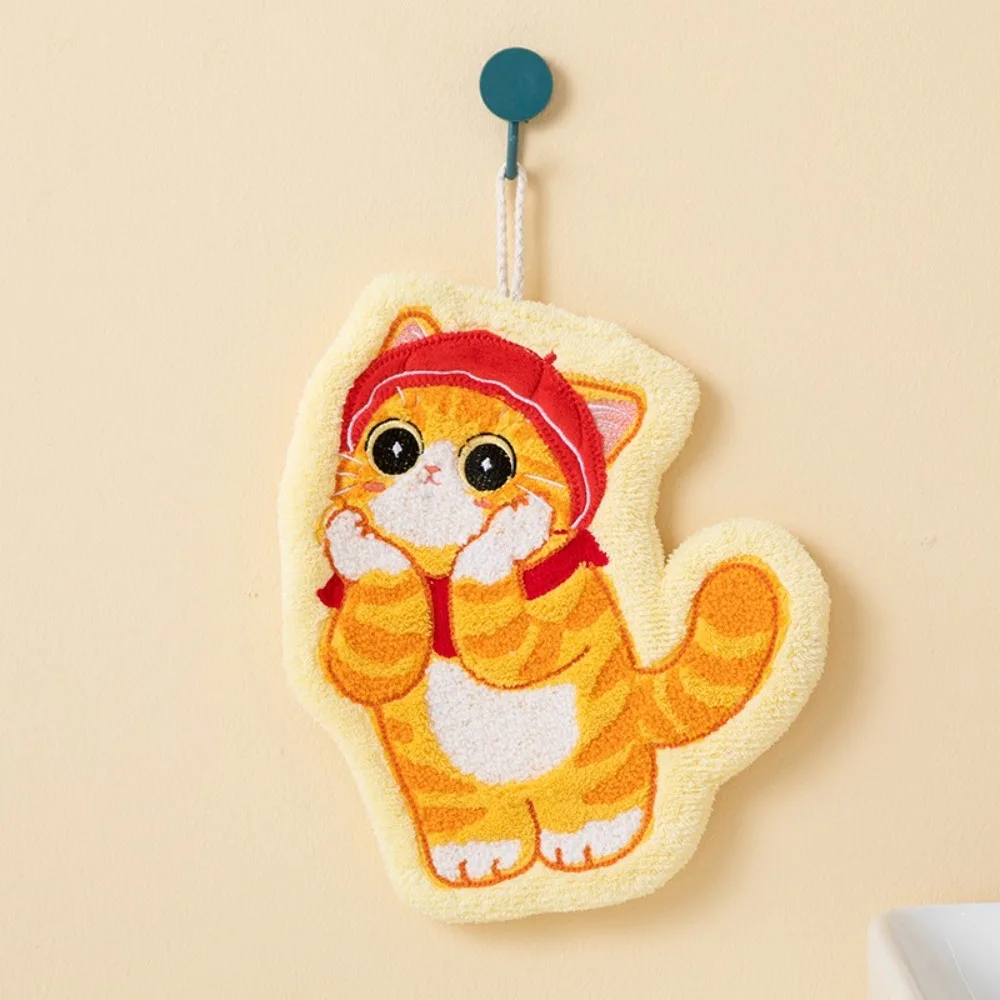 New Cute Cat Hand Towel Soft Coral Fleece Toilet Handkerchief Strong Water Absorption Thickened Bathroom Kerchief Kitchen