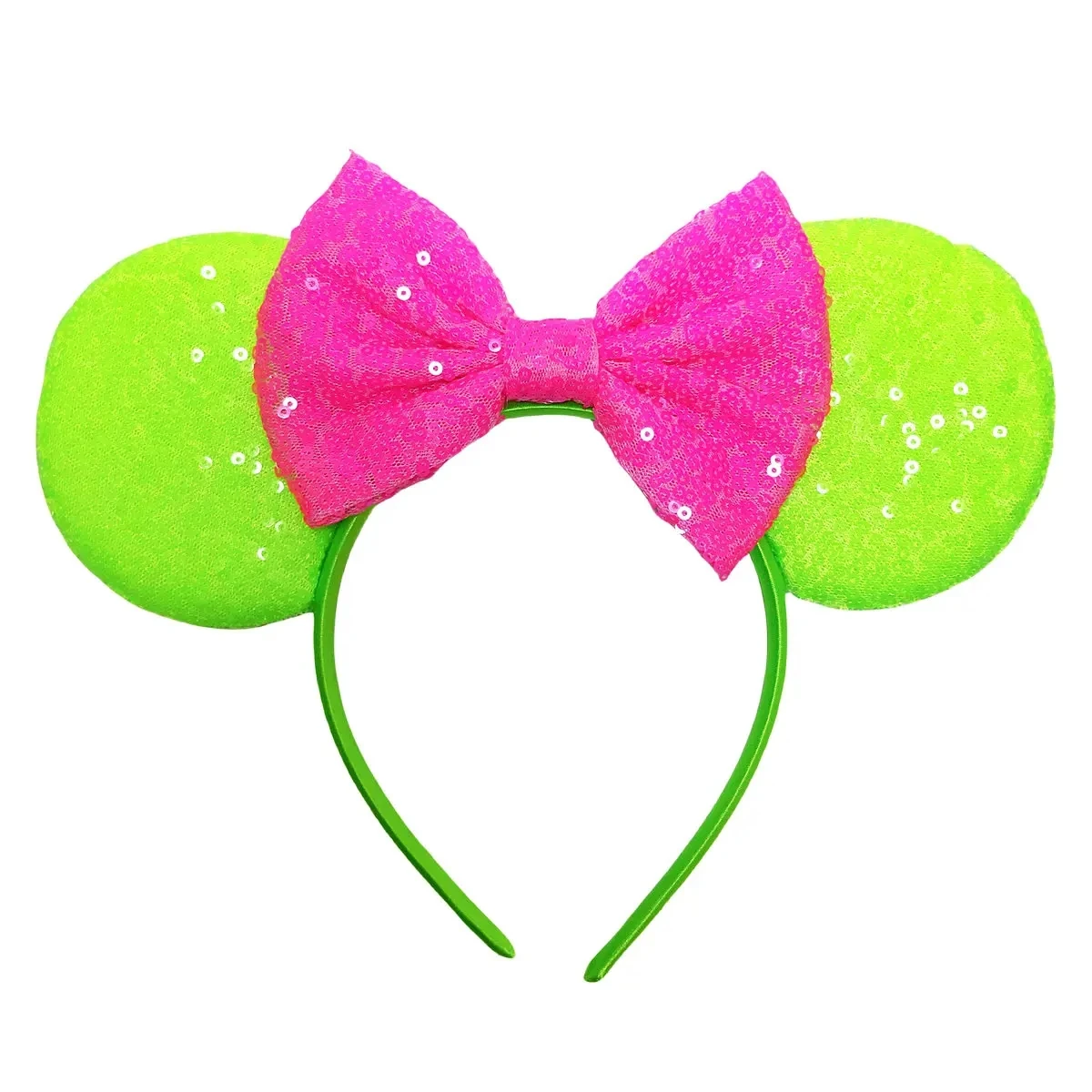 

New Fluorescent Colors Mouse Ears Headband For Girls Shinny Sequin Bow Hairband Festival Party Cosplay DIY Hair Accessories