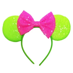 New Fluorescent Colors Mouse Ears Headband For Girls Shinny Sequin Bow Hairband Festival Party Cosplay DIY Hair Accessories