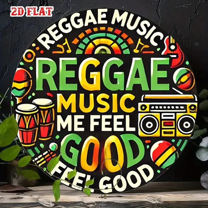 2D Flat - Round Sign with Reggae Vibes in Rasta Colors Perfect for Adding a Rustic Touch to Your Wall Decor.