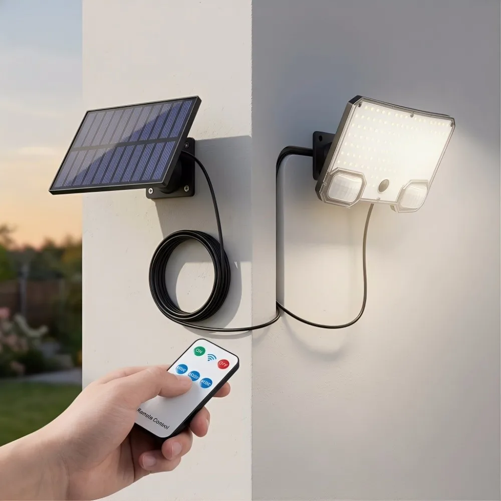 

Настенный светильник на солнечной батарее с 3 режимами, водонепроницаемый, энергосберегающий, с датчиком движения, 112/144 LED, раздельная конструкция, для наружного освещения