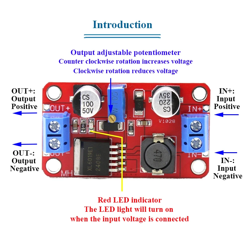 

XL6019 5A Max DC-DC Boost Step up Power Module Adjustable Voltage Converter 3V-35V to 5V 6V 9V 12V 18V 24V 32V Output Regulator