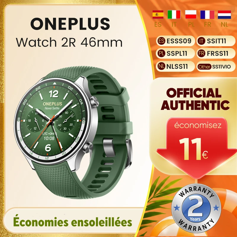 Montre connectée OnePlus Watch 2R, écran AMOLED de 1,43 pouces, Snapdragon W5 Gen 1+ ​ BES2700 100H Autonomie de la batterie WiFi Wear OS par Google GPS 2024