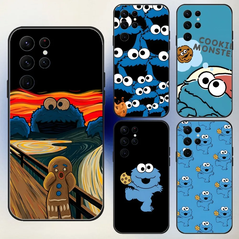 

Cartoon C-Cookies Monster Phone Case For Samsung S24,23,22,30,21,10,9,Ultra,Plus,Lite,FE,5G Black Soft Case