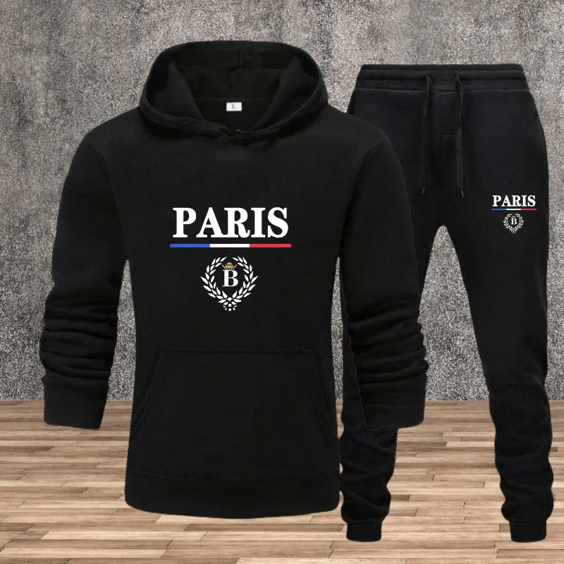 

Autumn and winter men's fashionable jogging fitness warm sports set, a two-piece hoodie with a pullover and casual pants