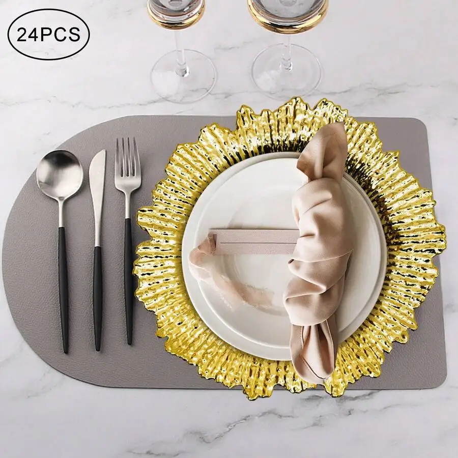 24pcs Chargers Plate Round Gold Salad Reef Plate For Wedding Dinner Decoration