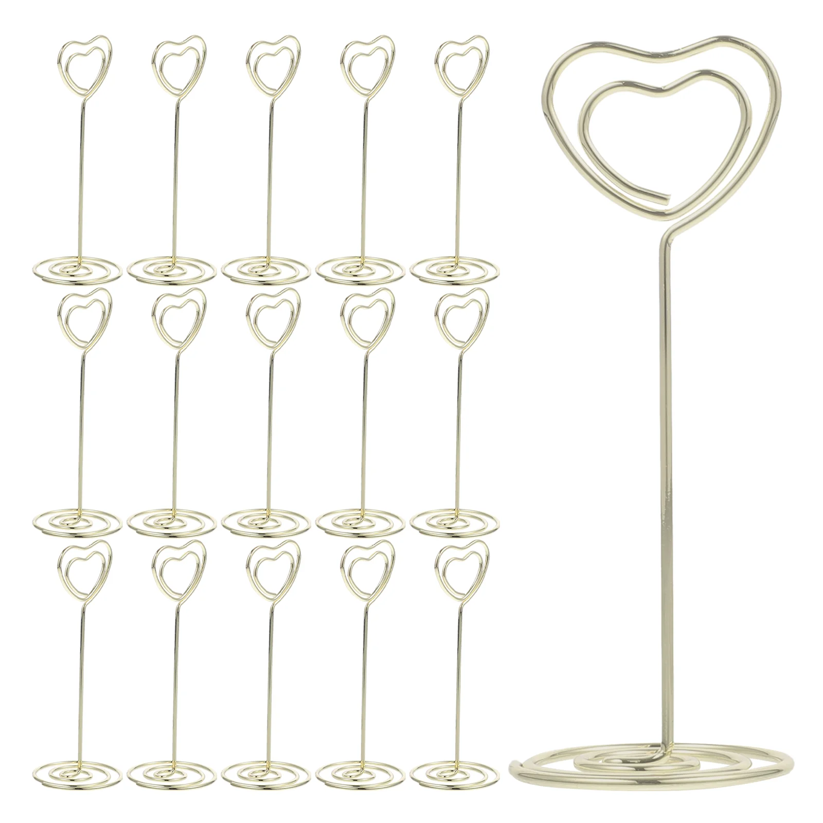 24 Uds Base en espiral soporte para fotos Clips de papel soportes de números de mesa de Metal forma de corazón